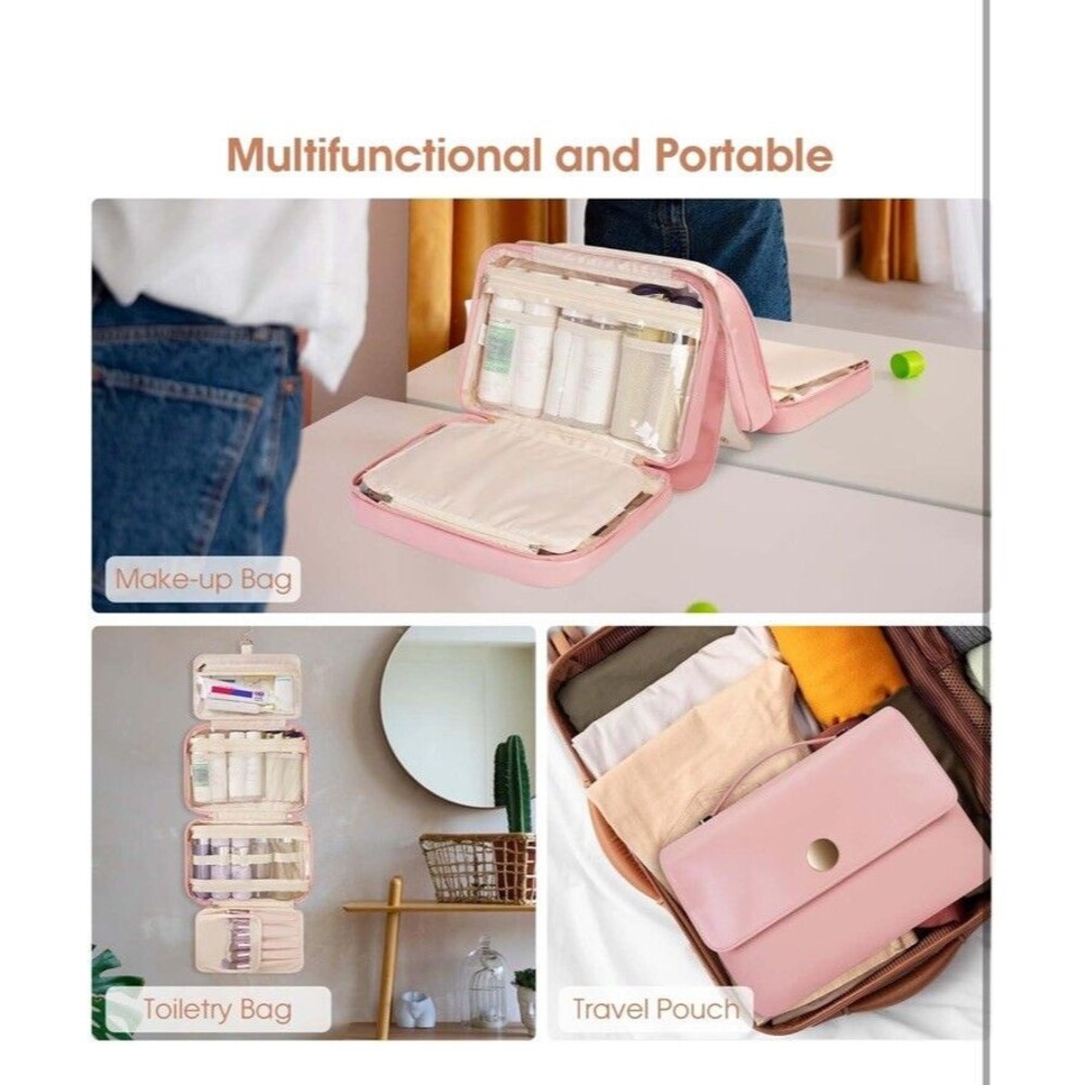 Toiletry Bag for Women Hanging Travel Makeup Organizer with 4 Compartments Pu... - Picture 8 of 8